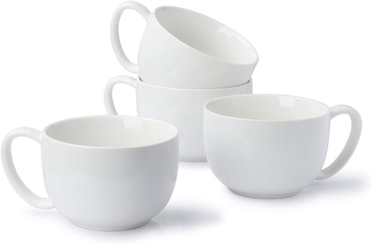 Porcelain 22Oz Large Coffee Mugs Set of 4, Large Soup Mug with Handles Perfect for Coffee, Tea, Hot Chocolate, Microwave Safe, White